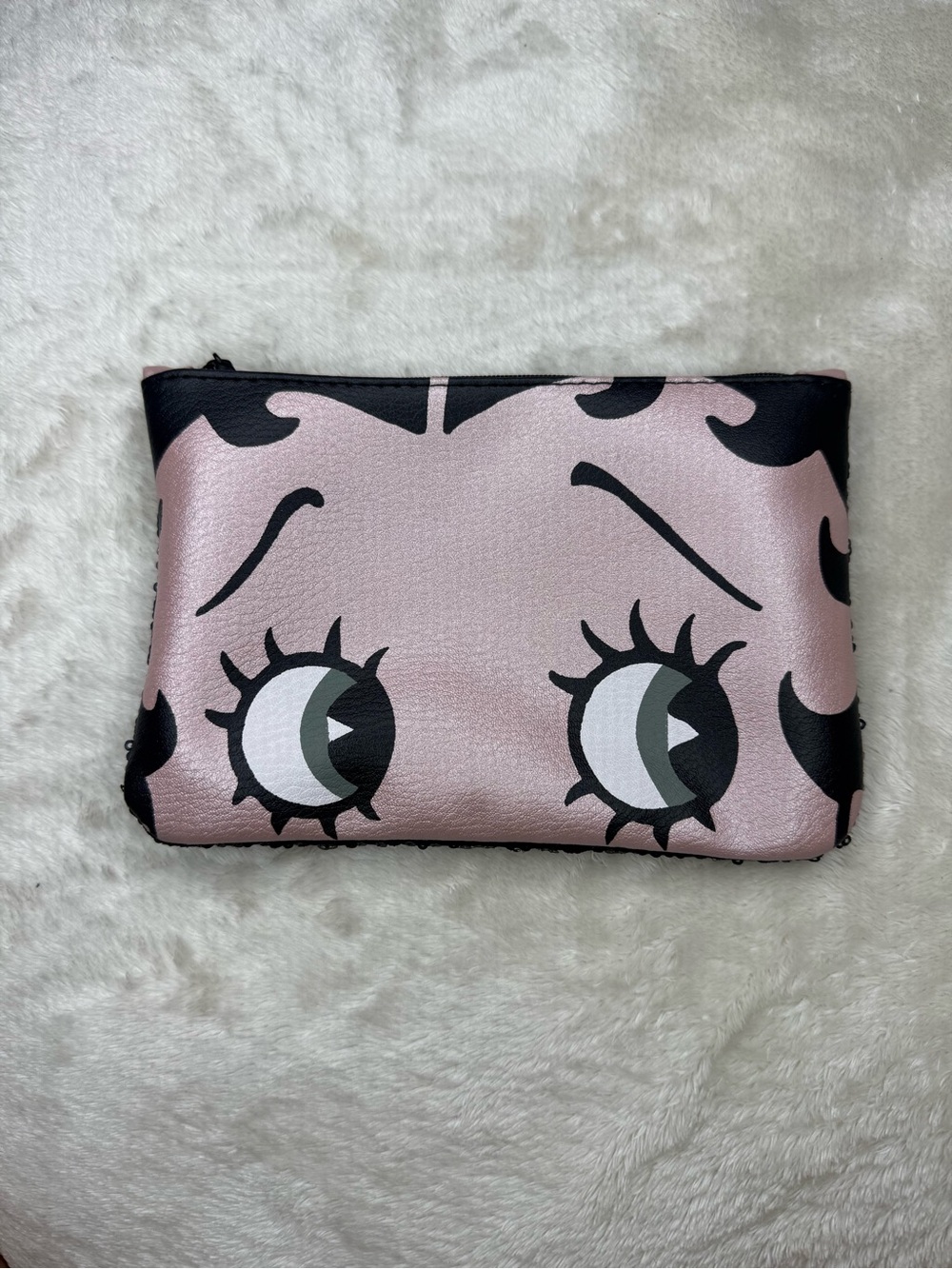 Betty Boop x Ipsy Pink Black Sequin Makeup Bag Pouch